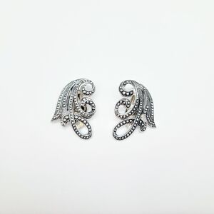 Silver Swirl Clip on Textured Silver Earrings